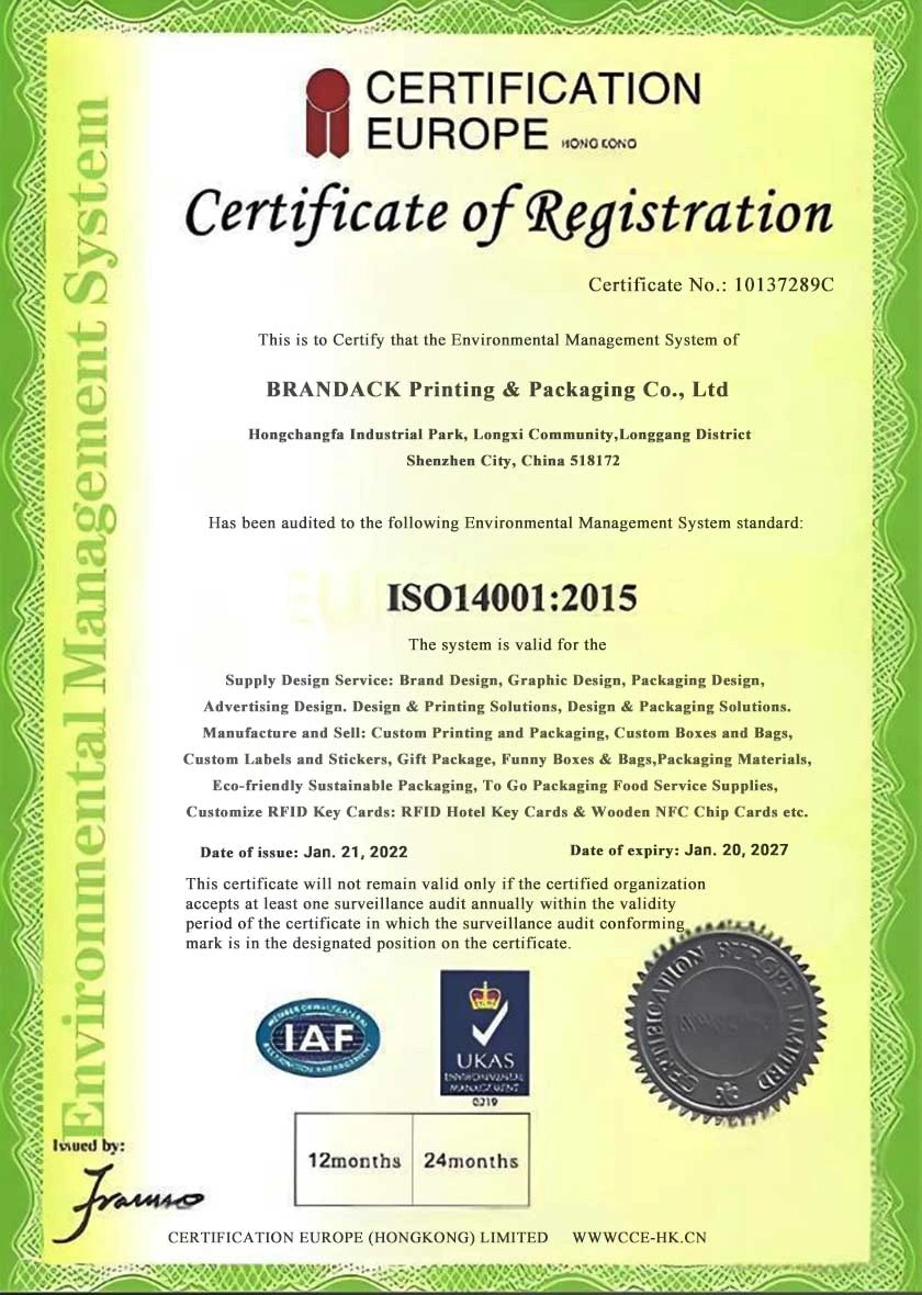 Registrierungszertifikat f&uuml;r das Umweltmanagementsystem ISO 14001:2015