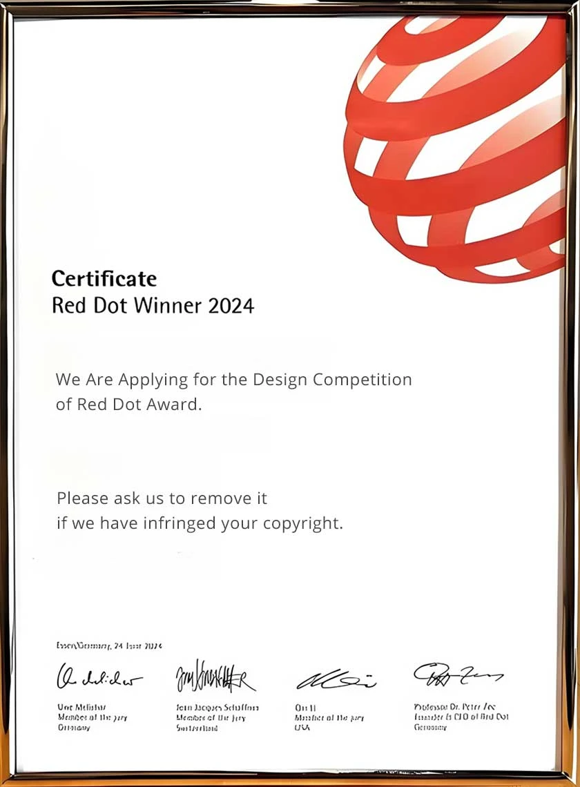 Red Dot Award - Zertifikatsgewinner bewirbt sich f&uuml;r 2024
